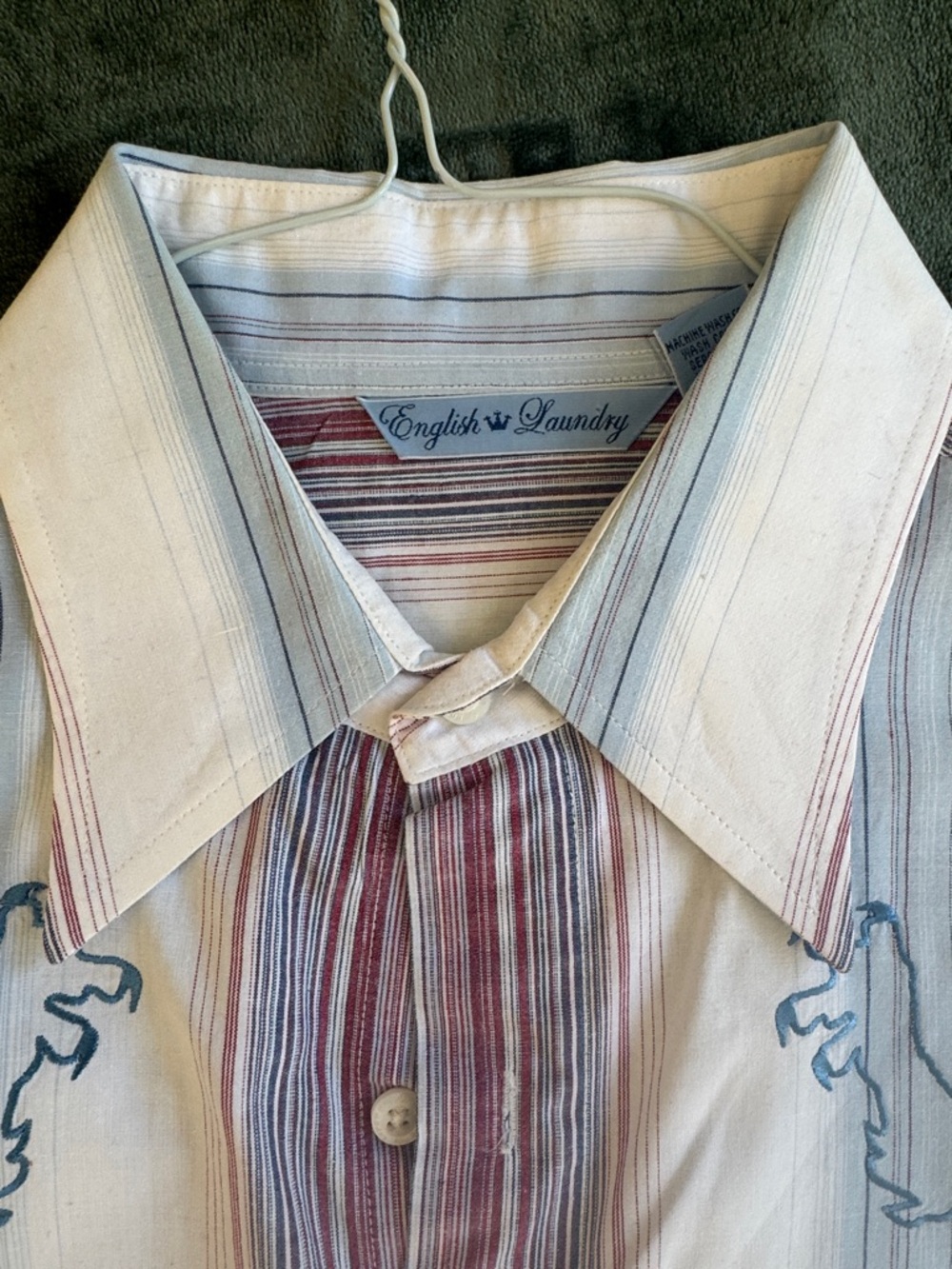 English Laundry White Shirt with Red & Gray Stripes and Lion Embroidery - Picture 2 of 2